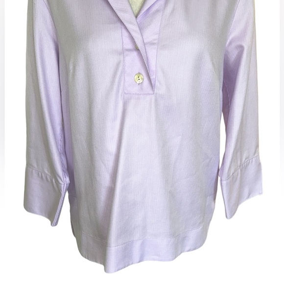 LN Hinson Wu Aileen 3/4 Sleeve Lilac Herringbone Button Back Popover Top - 4 - Picture 5 of 16